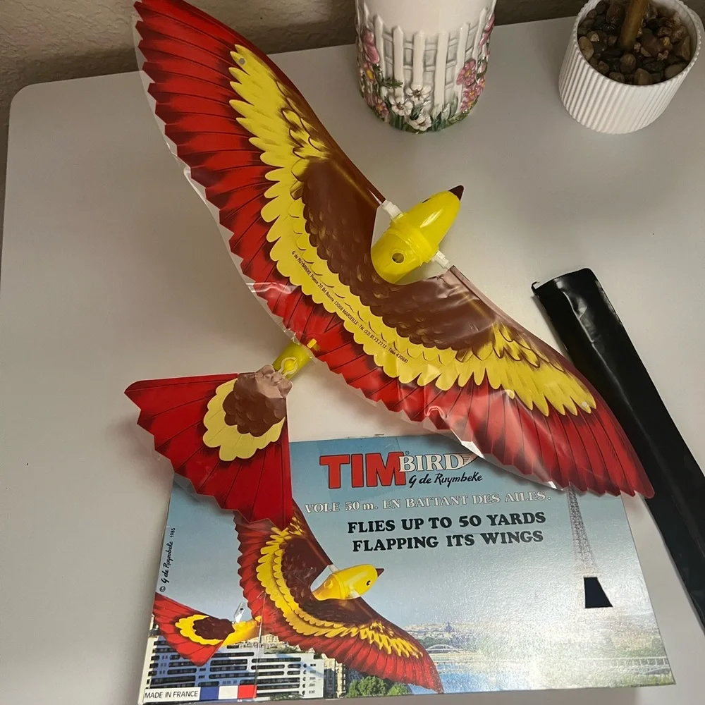 Tim Bird Vintage 1983 Flying Bird Toy - Red and Yellow
